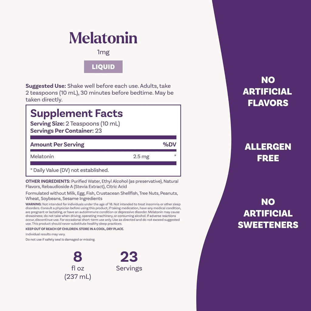 Natrol Liquid Melatonin 2.5 Mg, Adult Melatonin Supplement to Fall Asleep Faster and Stay Asleep Longer, Wake up Refreshed, 8 FL OZ Berry-Flavored Liquid, up to a 23 Day Supply