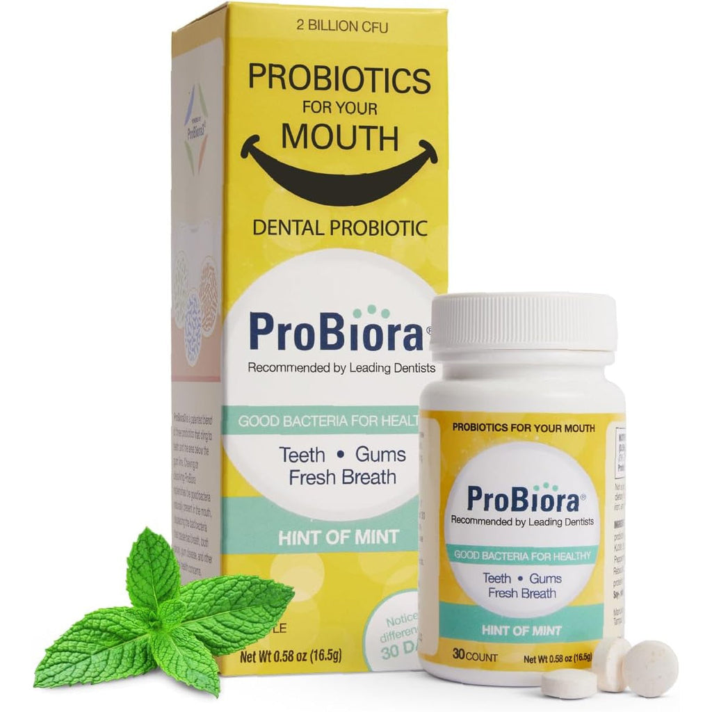 Probiora Oral Probiotics for Teeth and Gums | Dental Probiotics for Improved Oral Health | Bad Breath Treatment for Adults | Probiora3 Patented Probiotic Blend | Tooth Whitening | 30 Mint Tablets