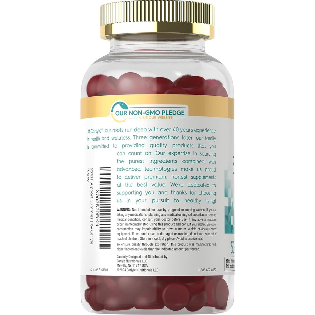 Carlyle Stress Support Supplement Gummies | 50 Count | for Women and Men | with GABA and L-Theanine | Strawberry Lemon Flavor | Non-Gmo & Gluten Free