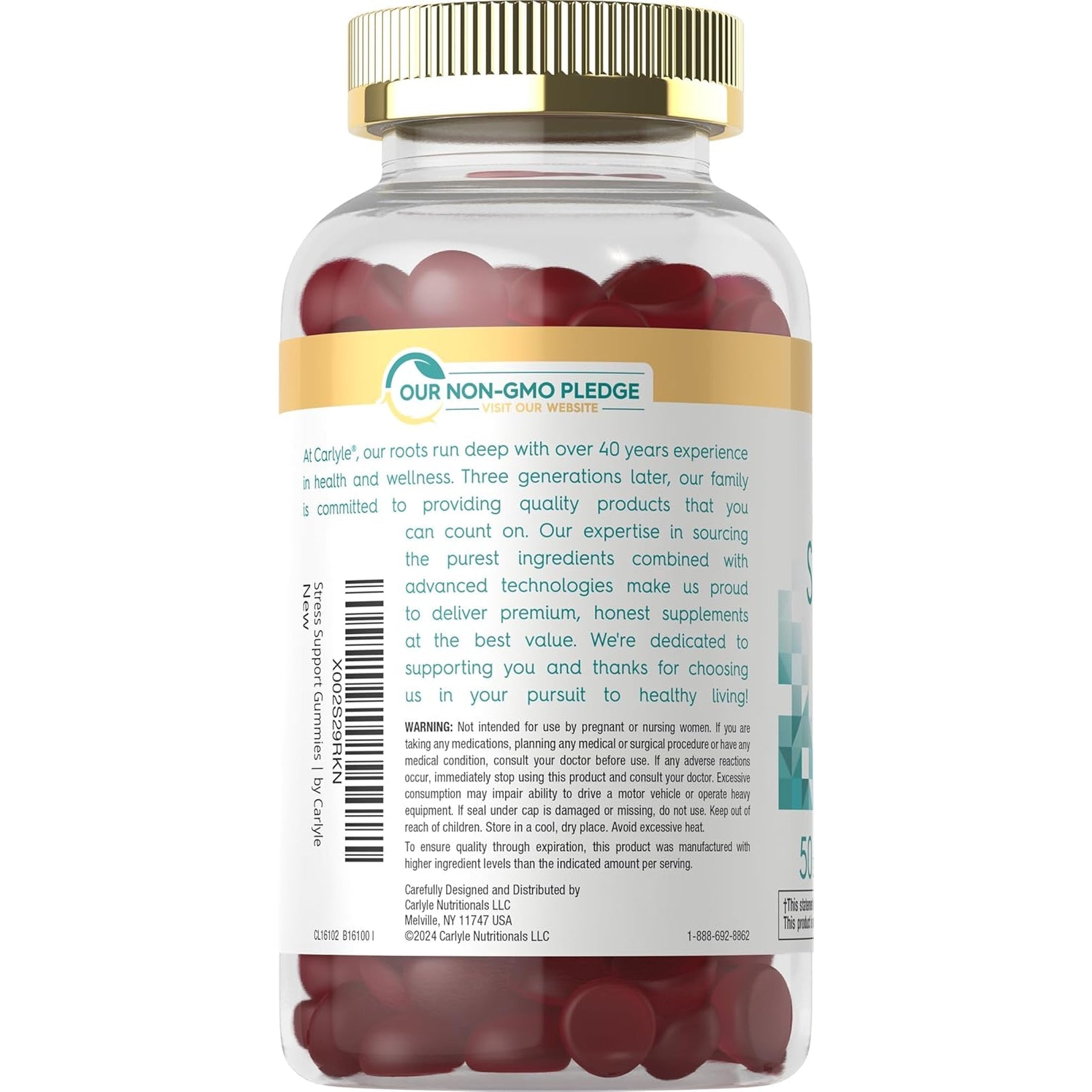 Carlyle Stress Support Supplement Gummies | 50 Count | for Women and Men | with GABA and L-Theanine | Strawberry Lemon Flavor | Non-Gmo & Gluten Free