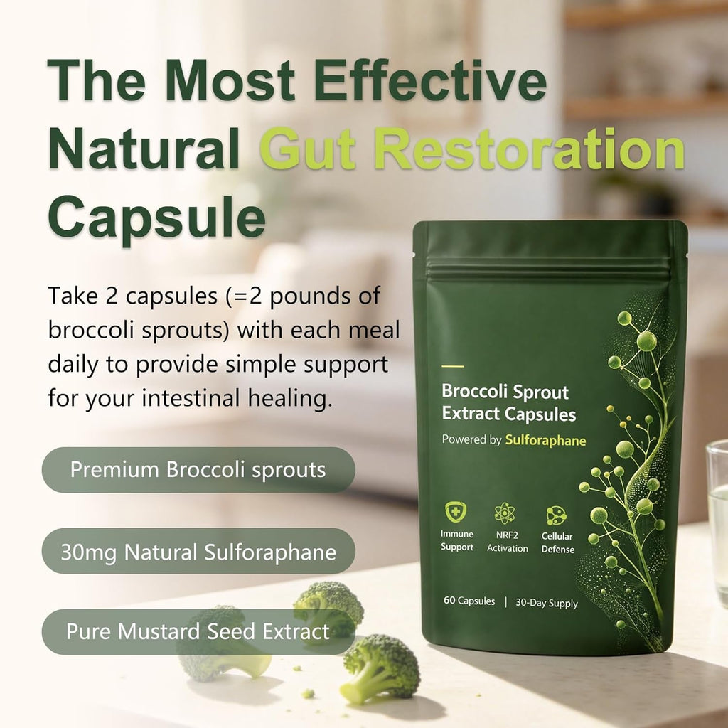 Broccoli Sprout Extract Capsules | with Glucoraphanin & Myrosinase, Sulforaphane Precursor Support with Mustard Seed Extract & Vitamin C | Vegan Non-Gmo | 60 Capsules