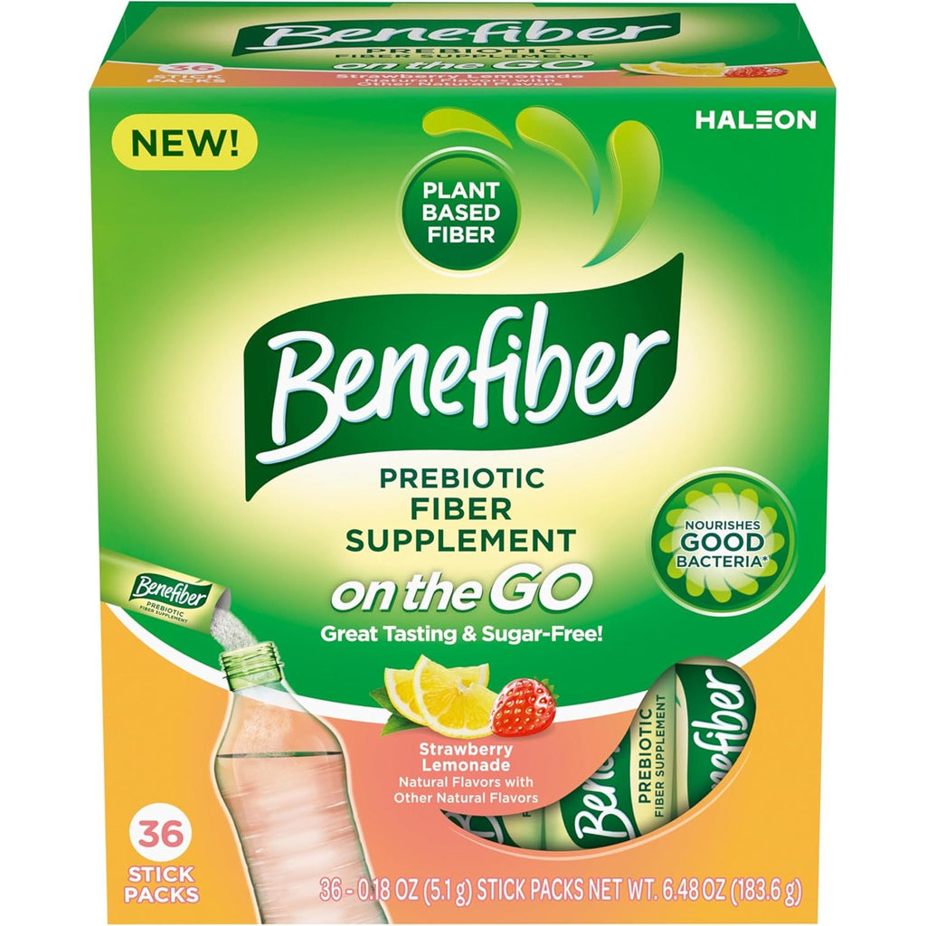 Benefiber GLP-1 Friendly Fiber Supplement, Strawberry Lemonade, on the Go Stick Packs, 36 Count