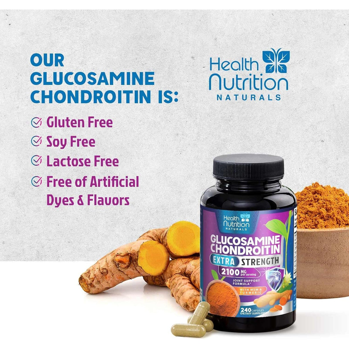 Glucosamine Chondroitin MSM Complex - 3X Strength Joint Support Supplement with Glucosamine Sulfate, Turmeric, Boswellia - for Cartilage, Mobility & Flexibility - Bottled in USA - 240 Capsules