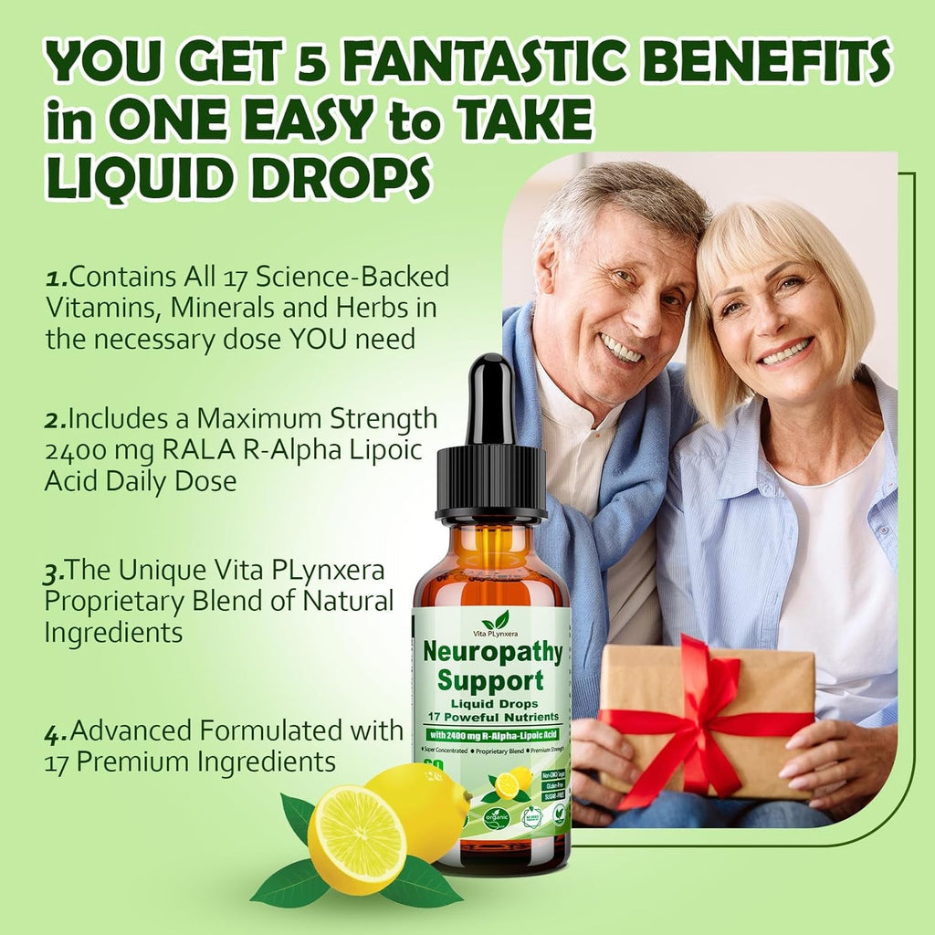 Neuropathy Supplements Liquid Drops, Advance 17-In-1 Stabilized R-Alpha Lipoic Acid (R-ALA) W. Acetyl L-Carnitine Vitamin B-Complex Magnesium, High Potency R-Lipoic Acid for Nerve Antioxidant Energy