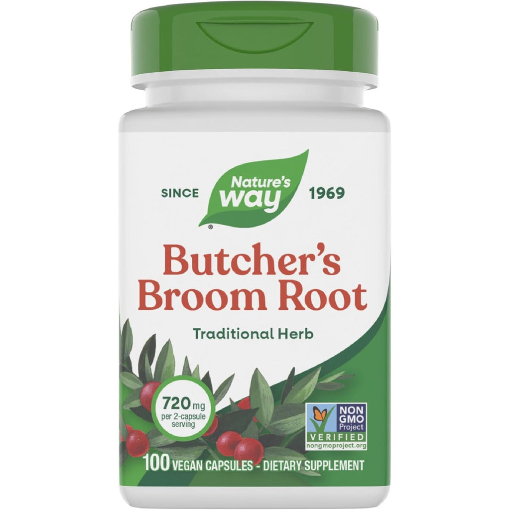 Nature'S Way Butcher’S Broom, Traditional Herb, 720 Mg per 2-Capsule Serving, Non-Gmo Project Verified, 100 Vegan Capsules (Packaging May Vary)