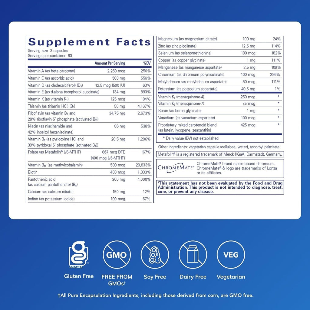 Pure Encapsulations Nutrient 950 with Vitamin K 180'S - Multivitamin & Mineral Supplement - Bone & Arterial Support* - Optimal Absorption - Gluten Free & Non-Gmo - 180 Capsules