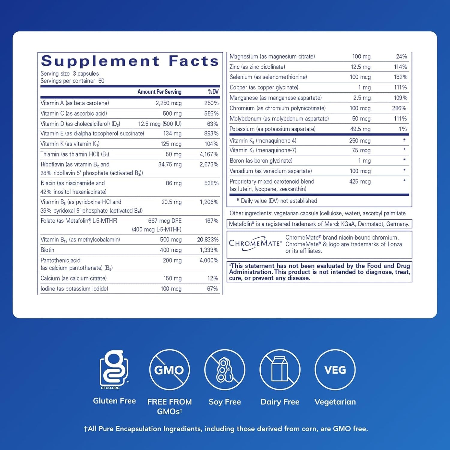 Pure Encapsulations Nutrient 950 with Vitamin K 180'S - Multivitamin & Mineral Supplement - Bone & Arterial Support* - Optimal Absorption - Gluten Free & Non-Gmo - 180 Capsules