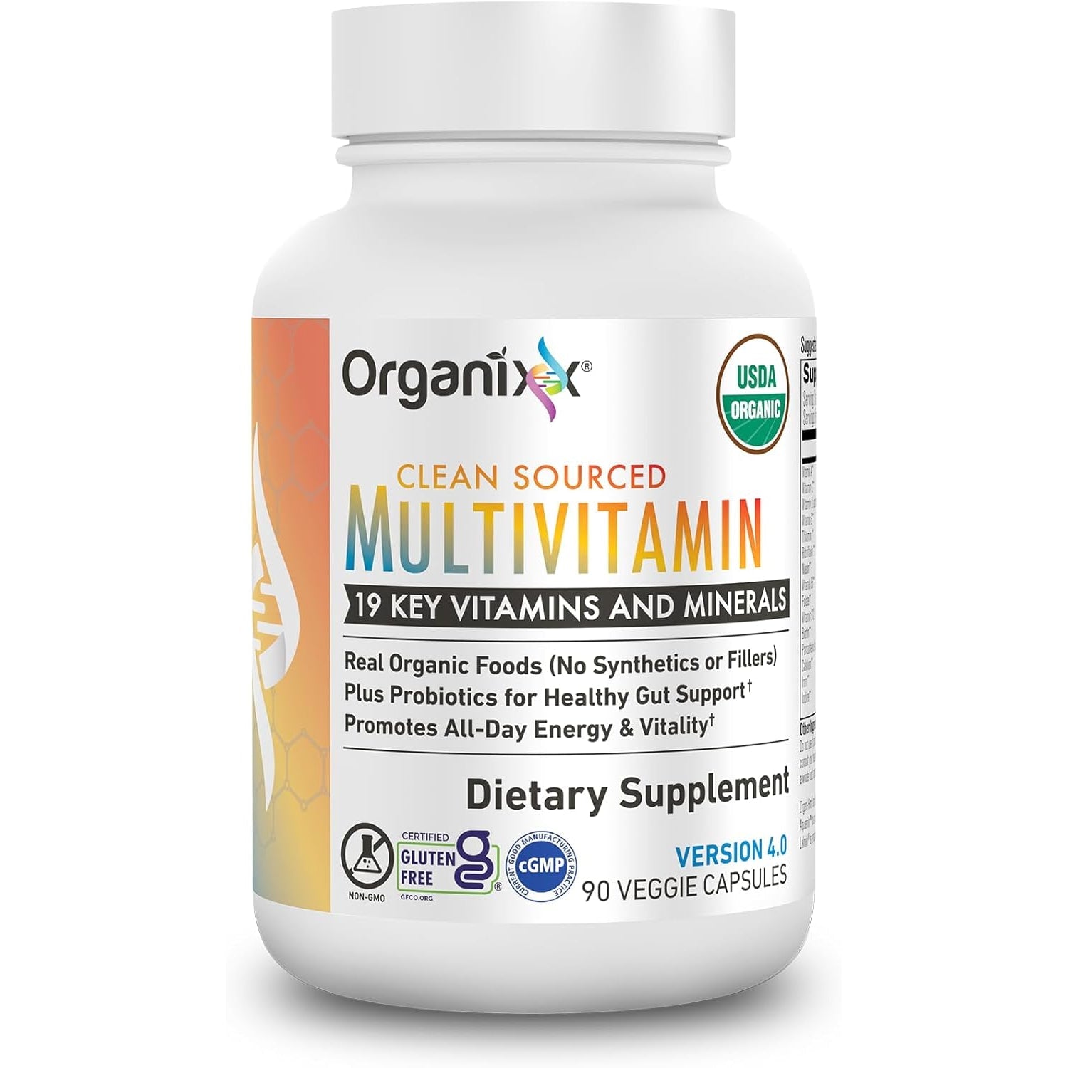 Organixx Clean Sourced Multivitamin for Women & Men, W/Vitamin C, D3, Vitamin B Complex, Probiotics, Organic Fruits & Vegetables, Supports Digestive Gut Health, Immune Support, 90 Vegan Gel Capsules