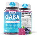 GABA Gummies 500 Mg - Sugar-Free Calm Gummies with L Theanine, 5-HTP, Vitamins D3, B12, Ashwagandha, Melatonin-Free for Brain Calm, Mood, Zzz Better, GABA Supplement for Adult, Blueberry Flavor,2 Pack
