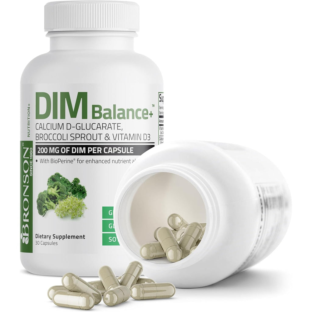 Bronson DIM Balance+ Calcium D-Glucarate, Broccoli Sprouts and Vitamin D3 200 MG of DIM per Capsule Supports Estrogen Metabolism and Balanced Hormone Levels Non-Gmo, 30 Vegetarian Capsules