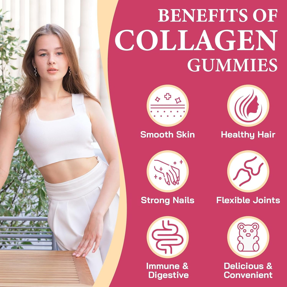 Collagen Gummies for Women, Hydrolyzed Collagen Peptides Type I, II, III, V, X, 0 Sugar - Collagen Gummies for Skin, Wrinkles, Hair, Nails, Digestive & Immune Health, 60 Days Supply