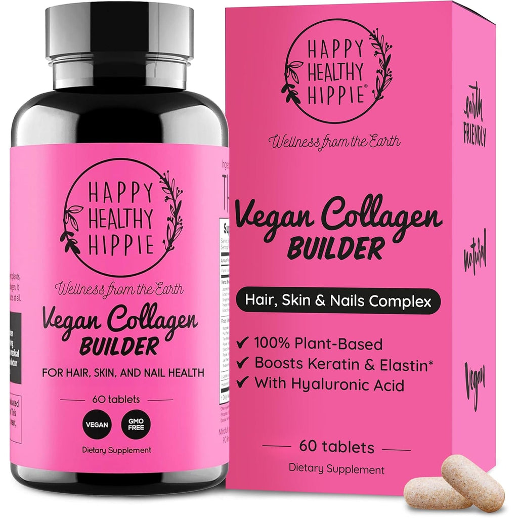 Vegan Collagen Booster - Plant-Based Supplement for Hair, Skin, Nails + Connective Tissue - Hyaluronic Acid, L-Lysine, Gotu Kola - Vegetarian Collagen Builder - Non-Gmo, Vegan, Gluten-Free, 60 Ct