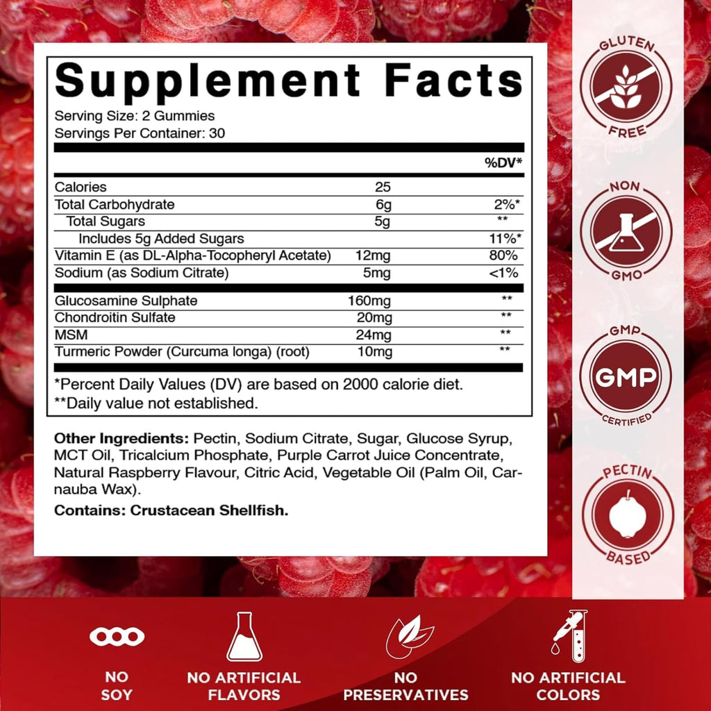 Vitamatic Glucosamine Chondroitin Gummies with MSM & Vitamin E – Joint Support Formula – 60 Pectin-Based Vegan Gummies