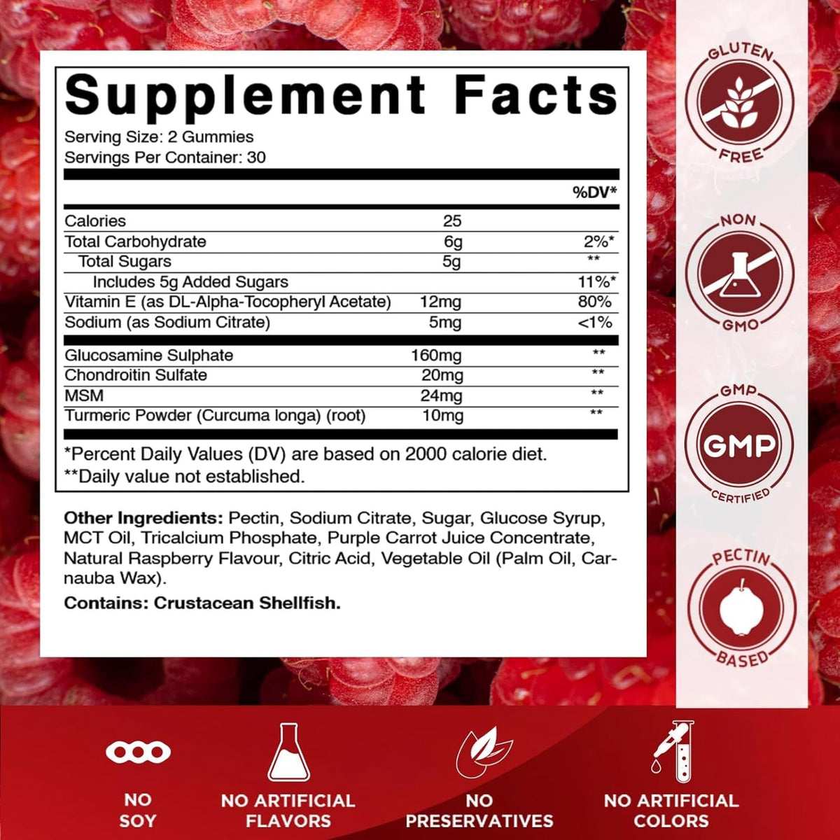 Vitamatic Glucosamine Chondroitin Gummies with MSM & Vitamin E – Joint Support Formula – 60 Pectin-Based Vegan Gummies