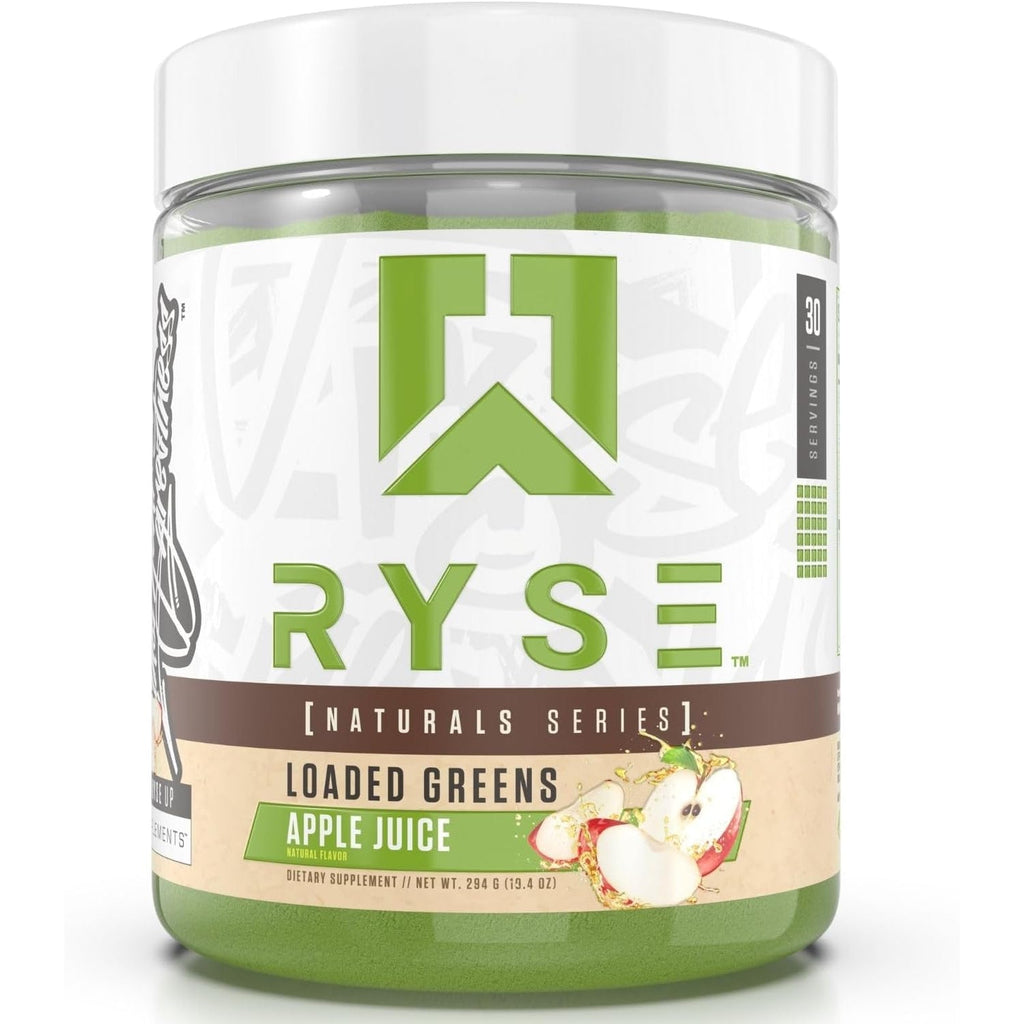 RYSE Loaded Greens Superfood Powder - Apple Juice - Daily Supplement with Greens Balance, Bettaberries & Sukre Fiber - Supports Digestion, Immunity & Energy - No Artificial Sweeteners - 30 Servings