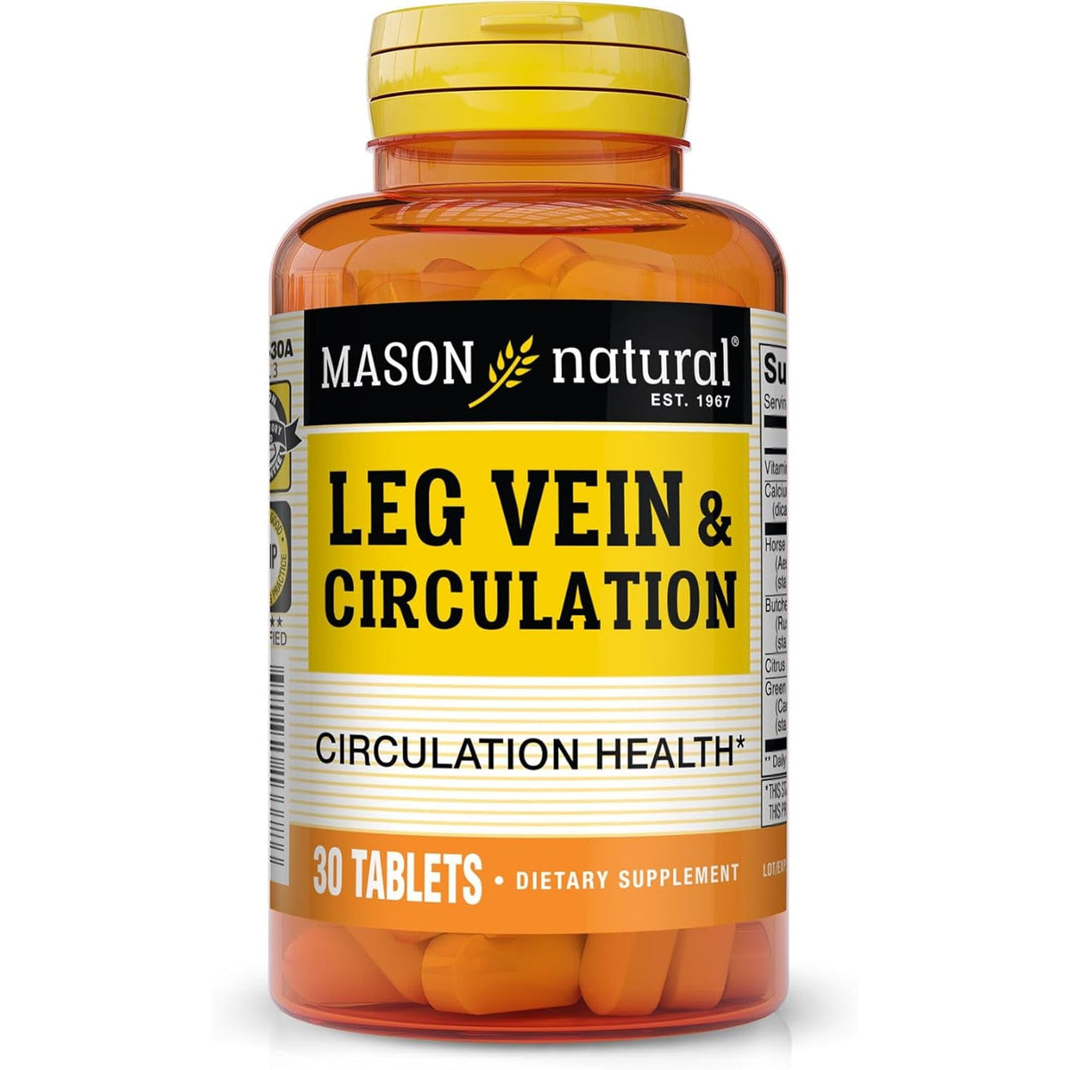 MASON NATURAL Leg Vein & Circulation, with Vitamin C, Calcium, & Green Tea for Daily Circulation Support, 30 Tablets