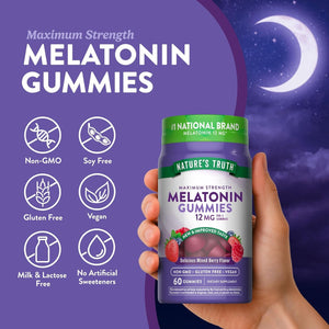 Nature'S Truth Melatonin Gummies | 12Mg | Mixed Berry Flavor | Vegan, Non-Gmo & Gluten Free Supplement