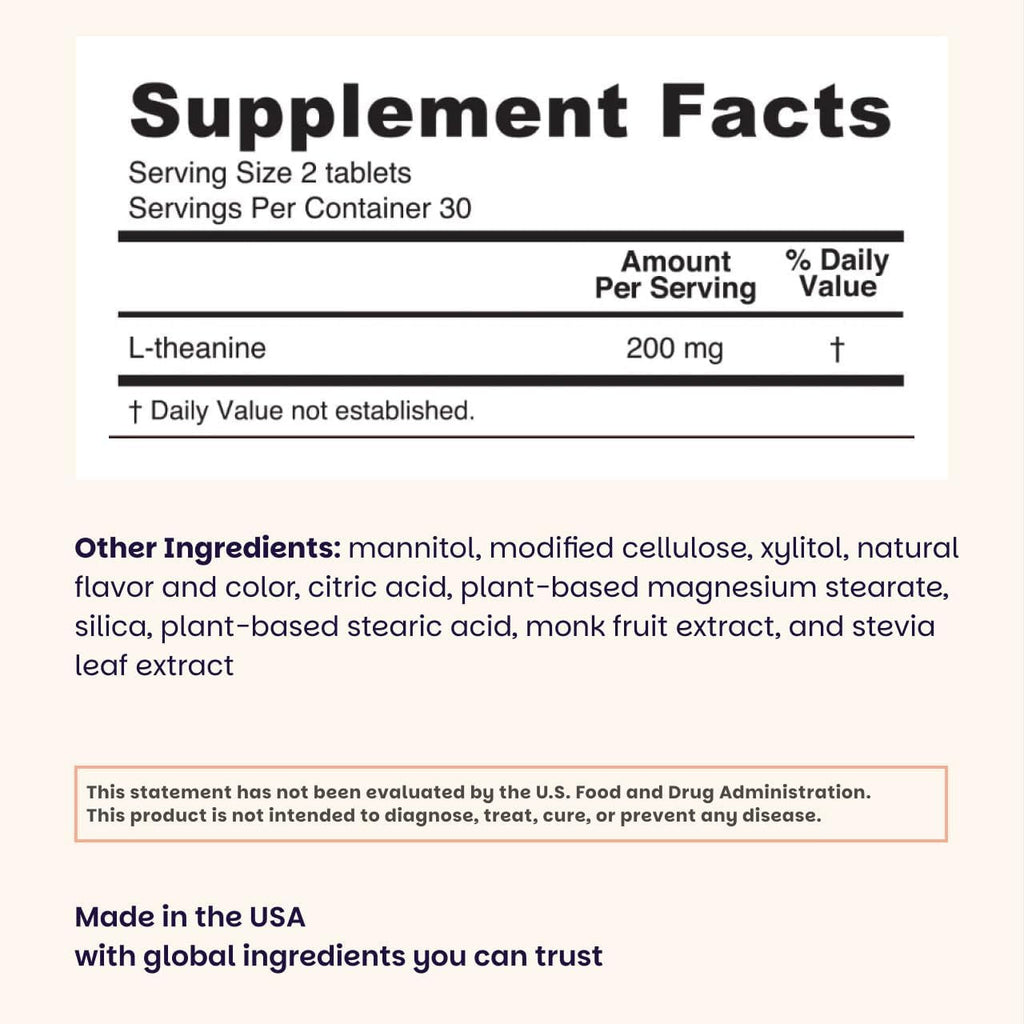 EZ Melts L-Theanine 200 Mg - Stress & Relaxation Support Supplement - No Artificial Flavors - No Drowsiness - Non-Gmo & Vegan - Sweet Cherry - 60 Dissolvable Tablets (30 Servings)