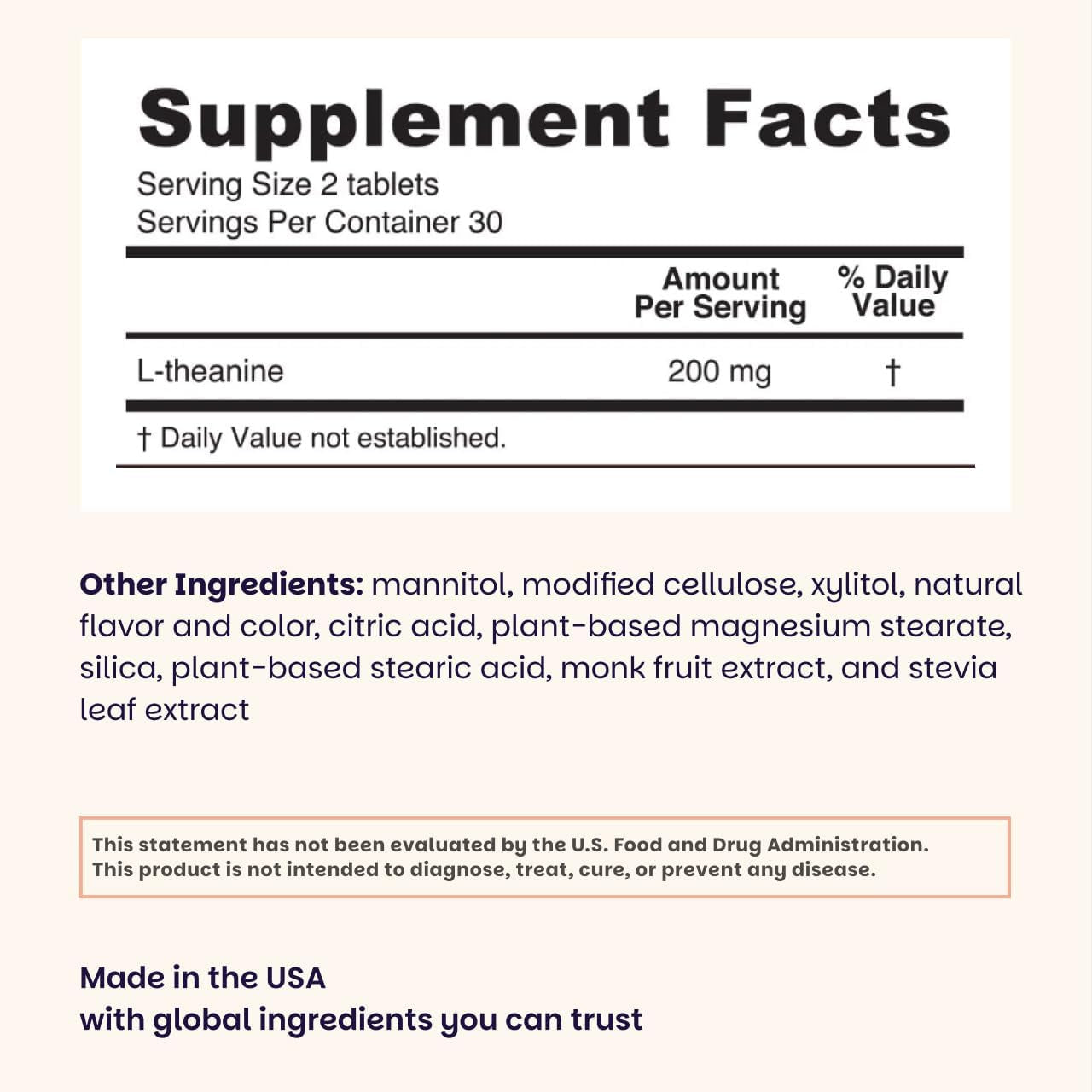 EZ Melts L-Theanine 200 Mg - Stress & Relaxation Support Supplement - No Artificial Flavors - No Drowsiness - Non-Gmo & Vegan - Sweet Cherry - 60 Dissolvable Tablets (30 Servings)