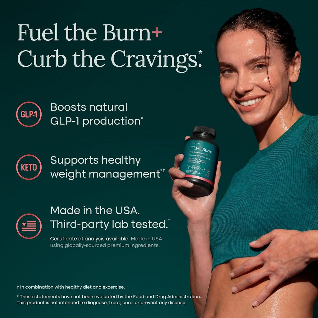 Keto Burn & GLP-1 Supplement Weight Loss for Women and Men - Appetite Suppressant, Fat Burner and Metabolic Health with BHB Raspberry Ketones, Apple Cider Vinegar, Berberine HCL (3Rd Party Lab Tested)