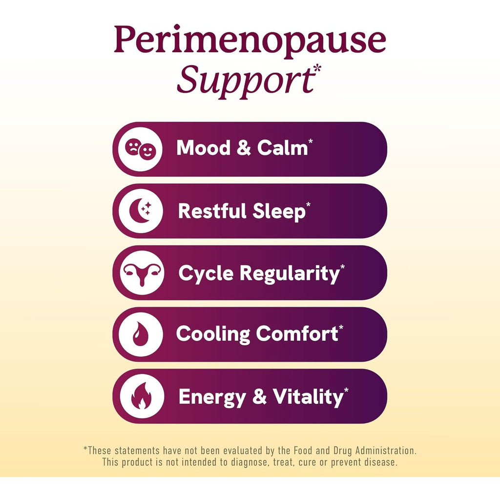 Perimenopause Support for Women Supplement | Hormone Balance, Mood, Sleep, Cycle Regularity & Cooling Support | Black Cohosh, Vitex, Saffron | Peri Menopause Supplements for Women | Non-Gmo | 60 Ct