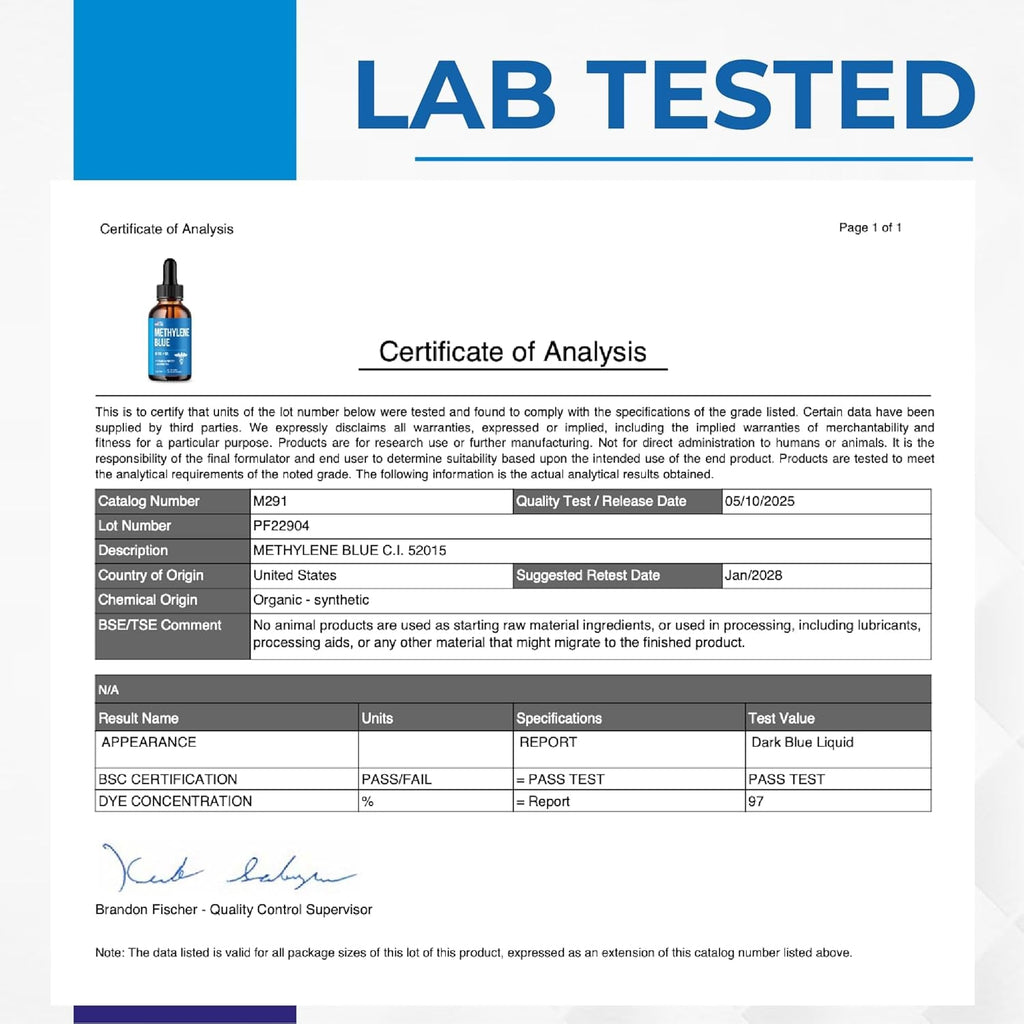Methylene Blue Drops 1% USP Grade Third Party Lab Tested - USA Made - Formaldehyde Free, Increased Absorption, Blue Methylene Supreme Supplement for Humans, Methane Azul De Metileno Para Humanos (2Oz)
