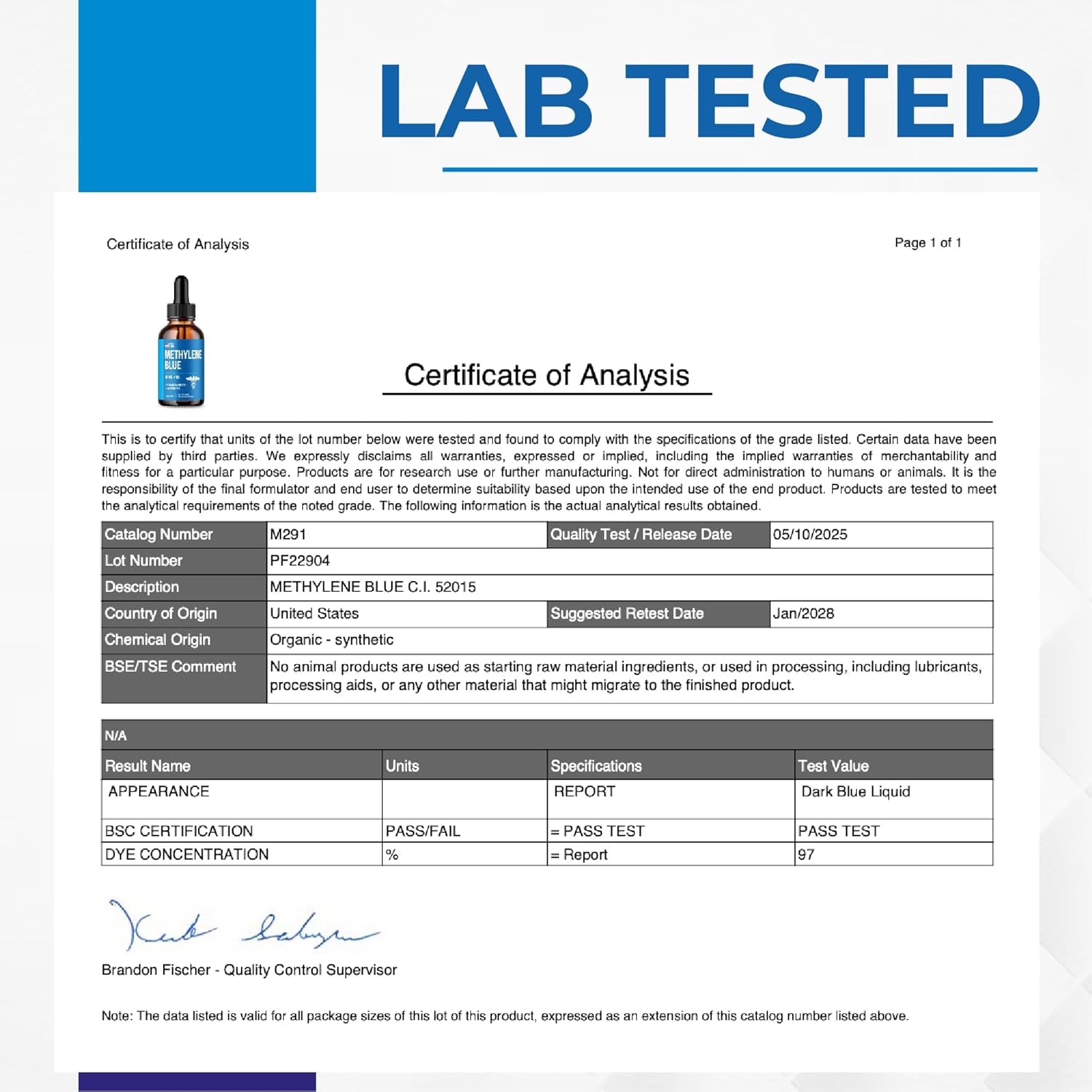 Methylene Blue Drops 1% USP Grade Third Party Lab Tested - USA Made - Formaldehyde Free, Increased Absorption, Blue Methylene Supreme Supplement for Humans, Methane Azul De Metileno Para Humanos (2Oz)