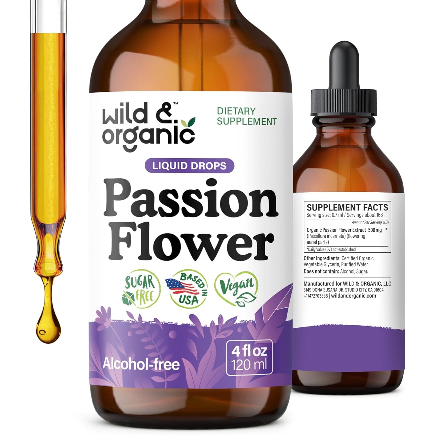 Wild & Organic Passion Flower Tincture - Mood Support - Calming Passionflower Supplement - Passiflora Incarnata Liquid Extract - Vegan, Sugar & Alcohol-Free Herb Drops - 4 Fl Oz