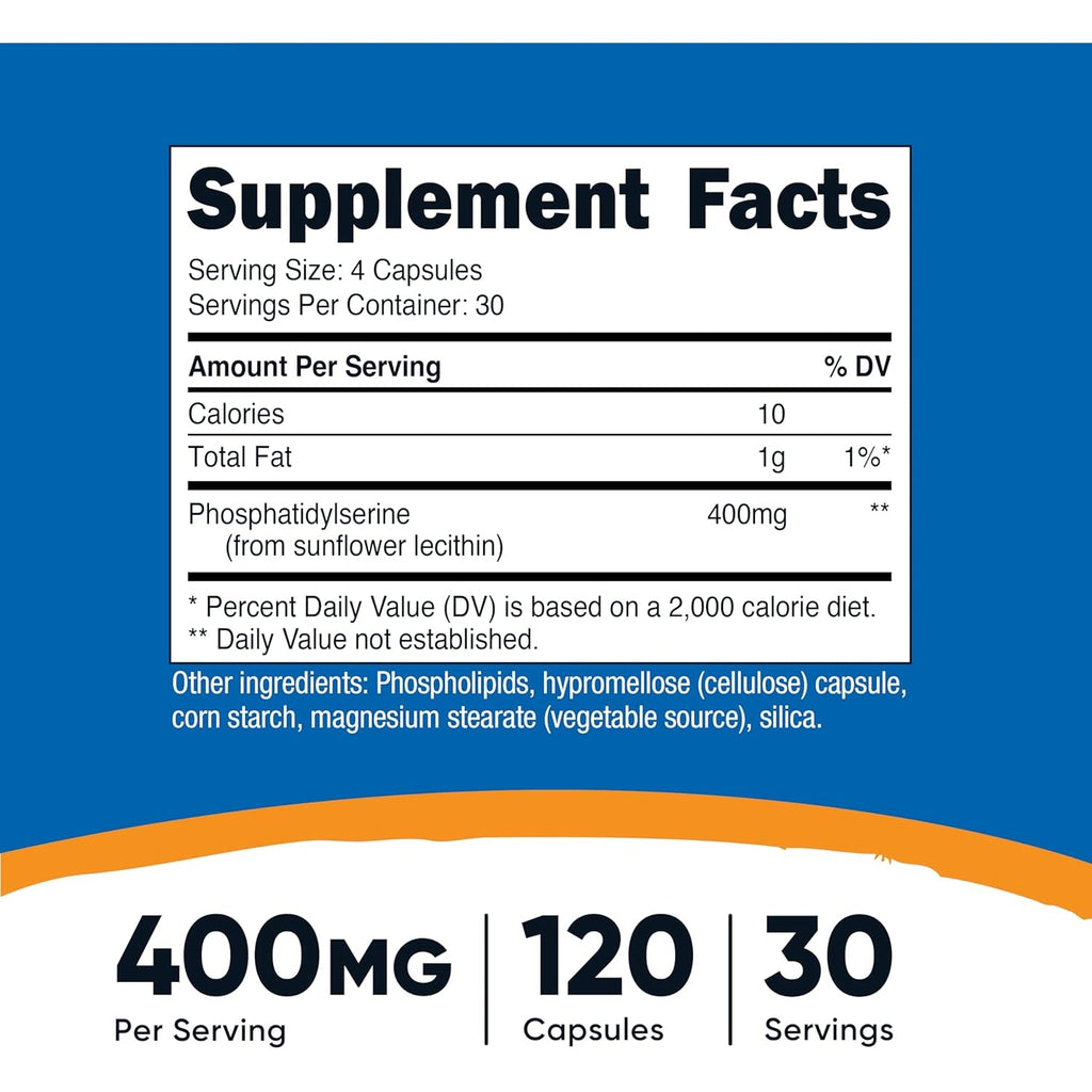 Nutricost Phosphatidylserine 400Mg, 120 Capsules - Soy Free, 30 Servings, Vegetarian Friendly, Non-Gmo, Gluten Free