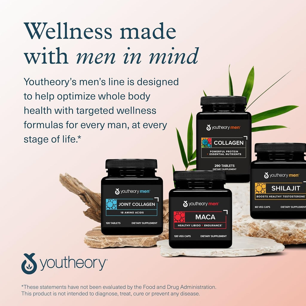Youtheory Men’S Collagen - 5,000 Mg Hydrolyzed Collagen Peptides - with Amino Acids, Vitamin C, & Natural Ingredients - Supports Joint, Muscle, Hair & Nail Health* - 290 Tablets (48-Day Supply)