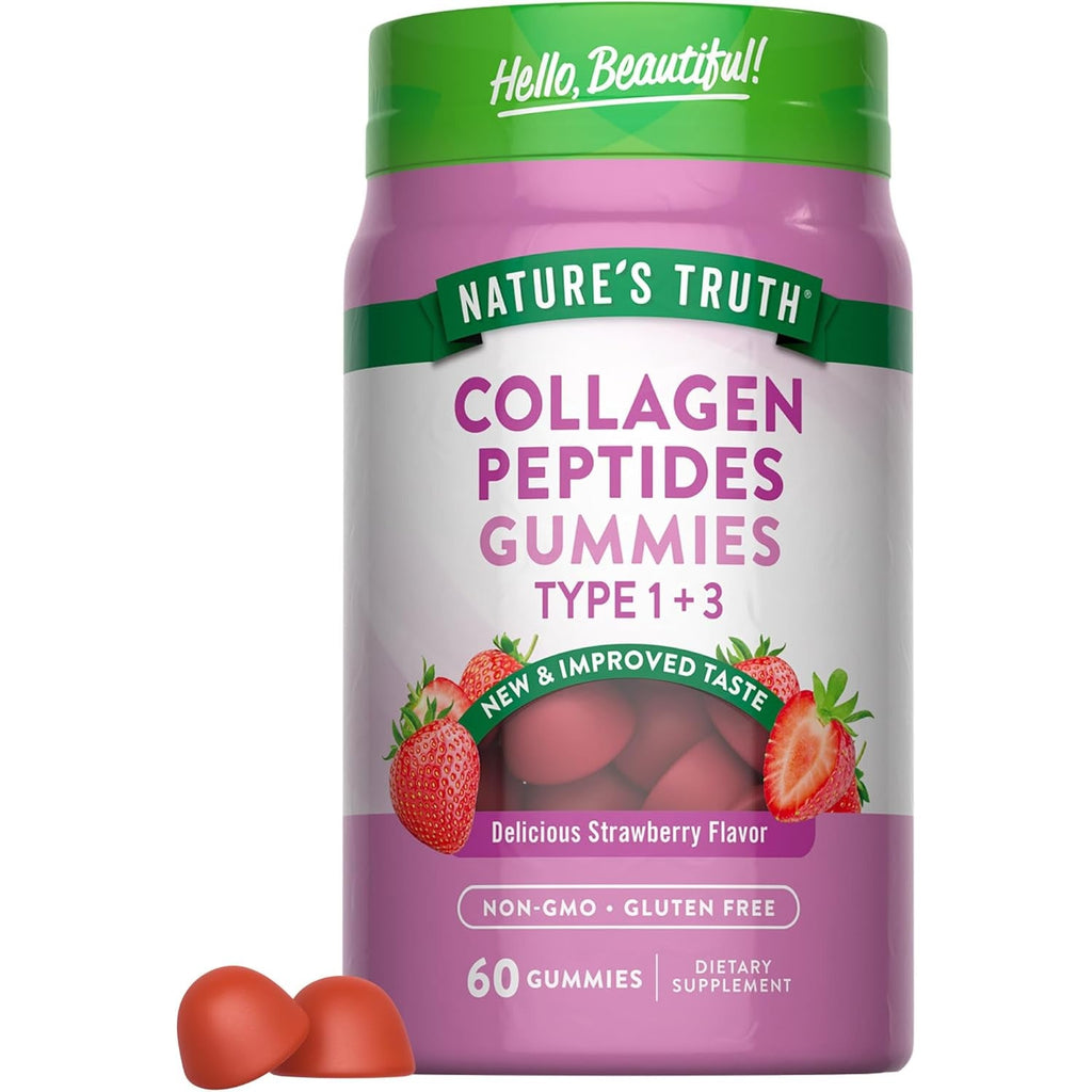 Nature'S Truth Collagen Peptide Gummies for Women | 60 Count Type 1 and 3 | Strawberry Flavor | Non-Gmo & Gluten Free Supplement