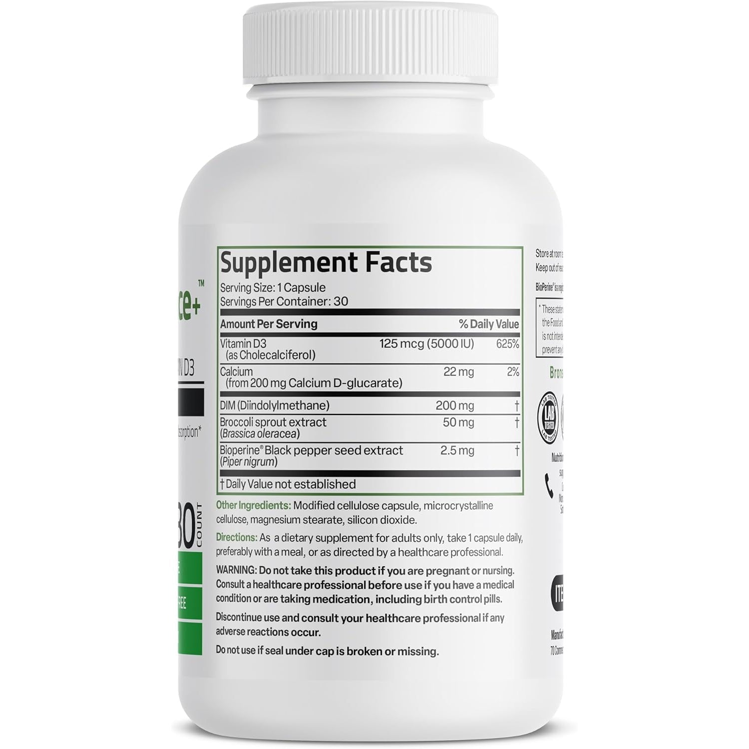 Bronson DIM Balance+ Calcium D-Glucarate, Broccoli Sprouts and Vitamin D3 200 MG of DIM per Capsule Supports Estrogen Metabolism and Balanced Hormone Levels Non-Gmo, 30 Vegetarian Capsules