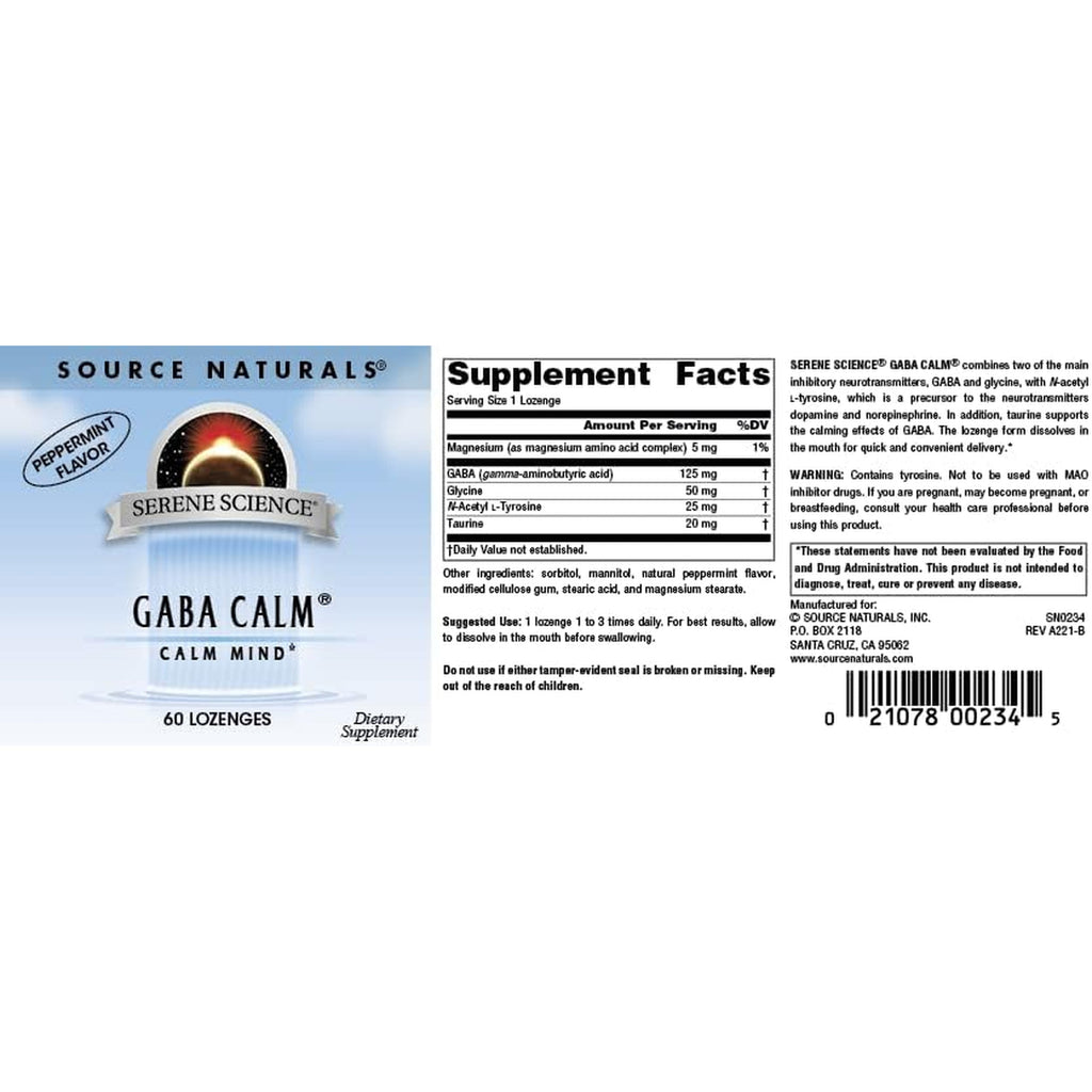 Source Naturals Serene Science, GABA Calm Quick Dissolving Peppermint Flavor* - 60 Lozenges