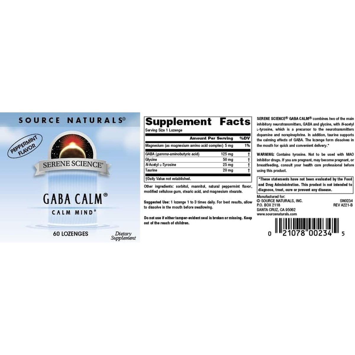 Source Naturals Serene Science, GABA Calm Quick Dissolving Peppermint Flavor* - 60 Lozenges