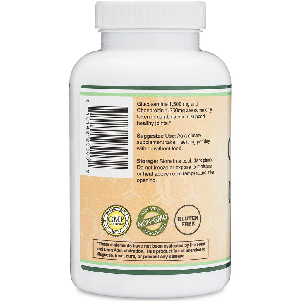 Glucosamine Chondroitin Triple Strength (1,500Mg Glucosamine Sulfate, 1,200Mg Chondroitin) 180 Tablets, Two Month Supply (Joint Support Supplement) Gluten Free, Non-Gmo by Double Wood