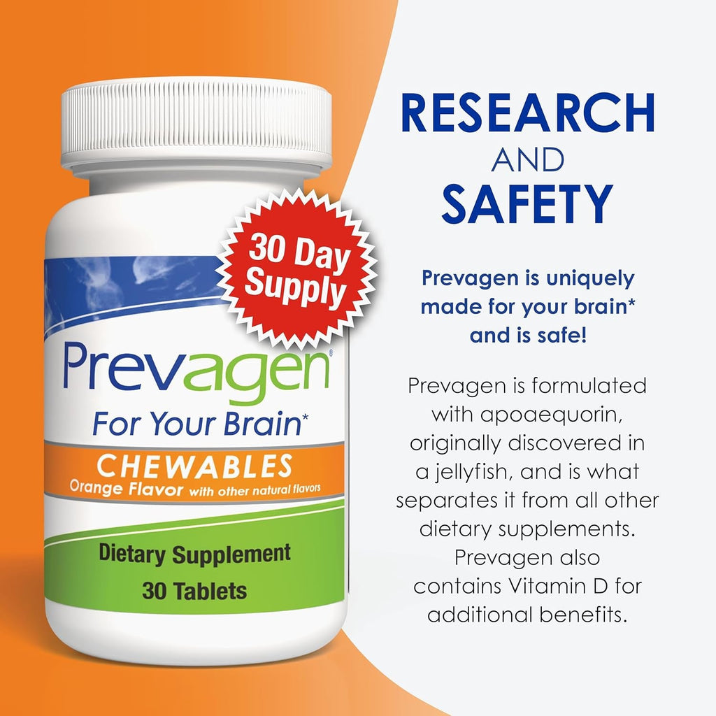 Prevagen Regular Strength Orange Chewables - 60 Tablets (2 Month Supply) | Formulated for Your Brain | 10Mg of Apoaequorin plus Vitamin D3 with 7-Day Pill Minder