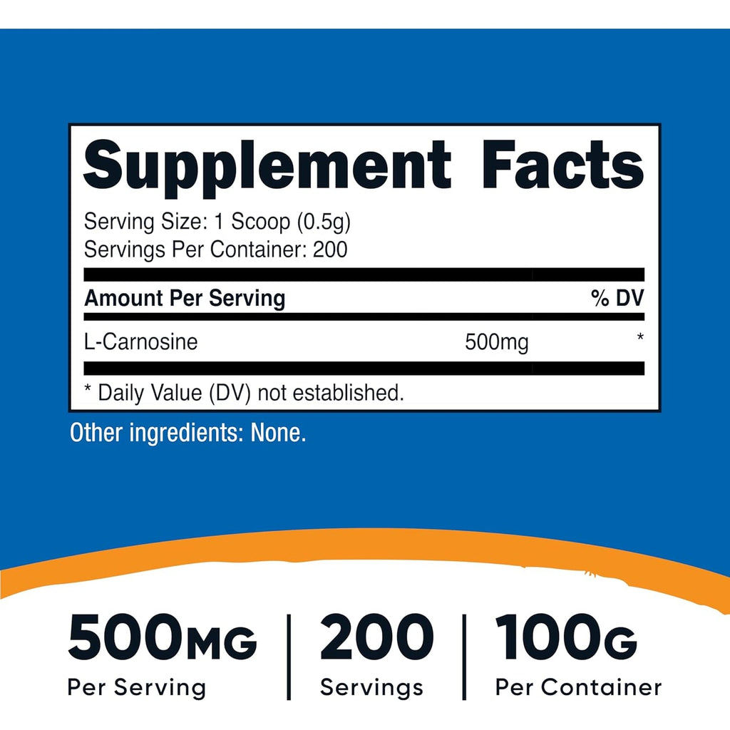 Nutricost L-Carnosine Powder 100 Grams (200 Servings) - Non-Gmo