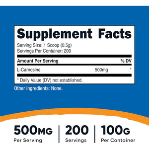 Nutricost L-Carnosine Powder 100 Grams (200 Servings) - Non-Gmo