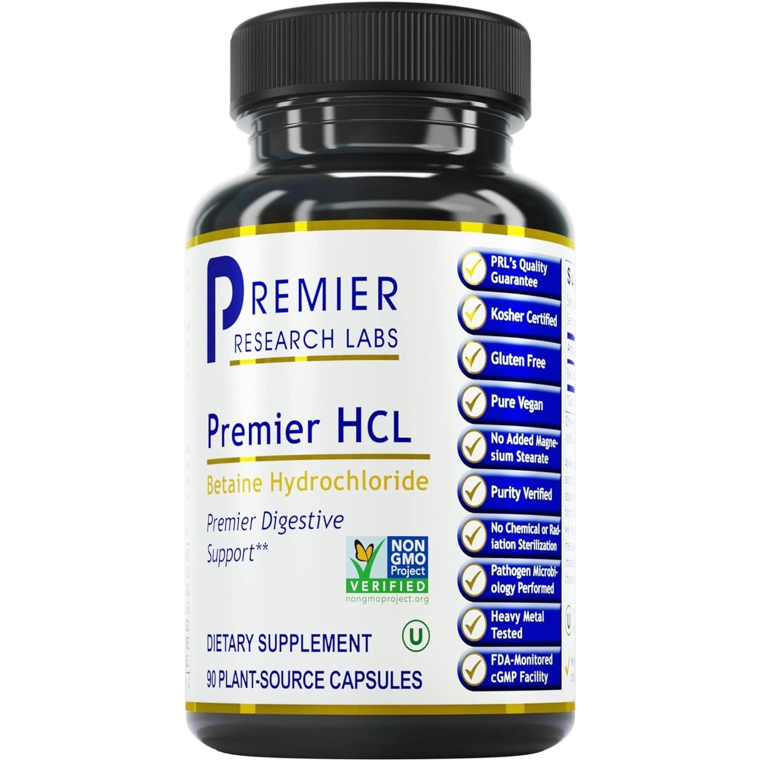Premier Research Labs Premier HCL - Betaine HCL, Betaine Hydrochloride Supplement for Optimal Digestive Function, Nutrient Absorption, Betaine-Hcl for Low Stomach Acid- 90 Vegetarian Capsules