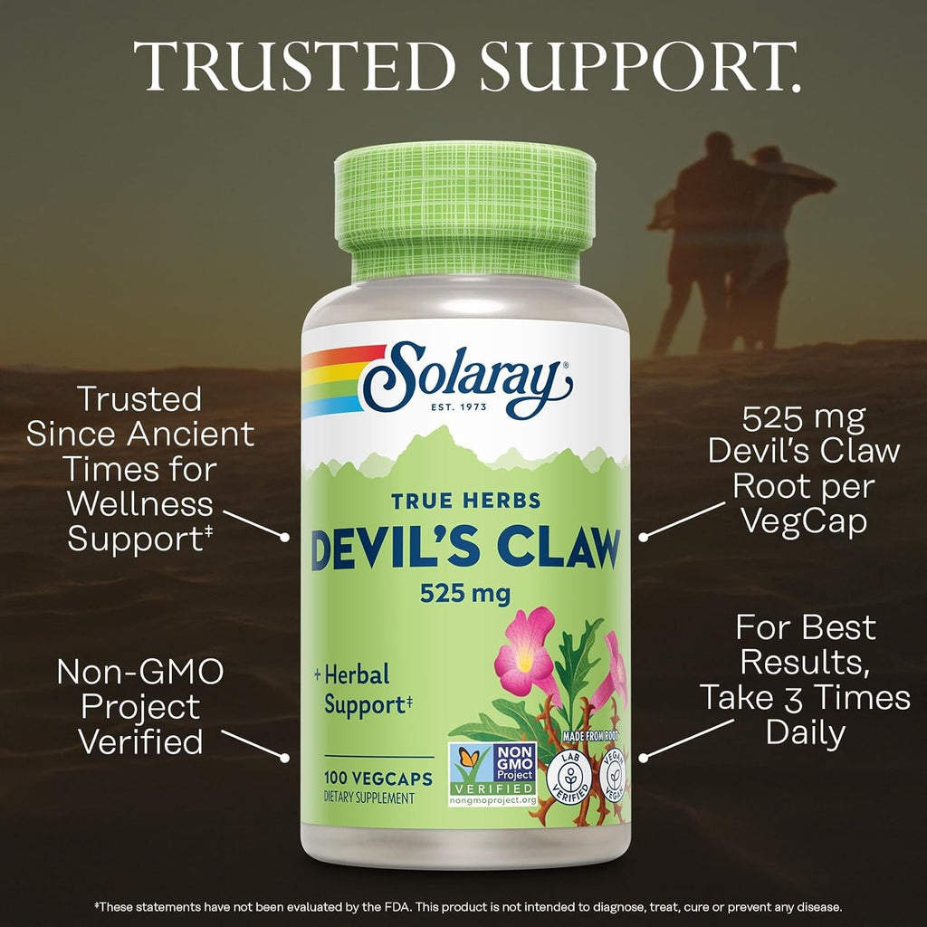 Solaray Devil'S Claw Root 525 Mg - Devils Claw Herbal Supplement, Devilsclaw Herb Pills, Cartilage Support for Men & Women, Non-Gmo, Lab Verified - 100 Vegan Capsules