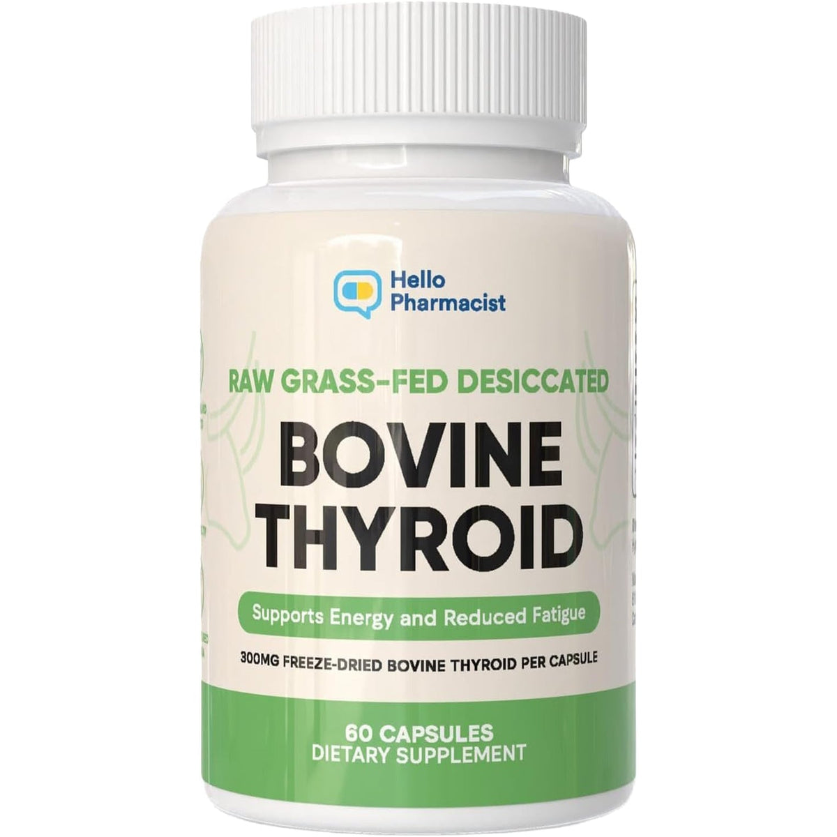 Raw Desiccated Bovine Thyroid 300Mg per Capsule - Energy & Metabolism Support - New Zealand Sourced, Grass Fed Freeze-Dried Glandular Bovine Beef Thyroid, Non-Gmo, Tested for Impurities - 60 Capsules