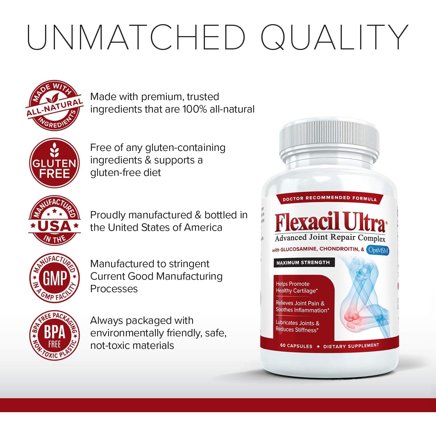 Joint Health & Support Supplement with Glucosamine Sulfate, Chondroitin, Hyaluronic Acid & MSM for Joint Support, Cartilage & Flexability, 60 Capsules