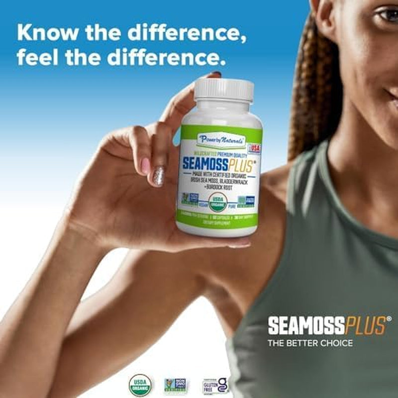 Power by Naturals Sea Moss plus – USDA Organic Irish Sea Moss Capsules with Bladderwrack & Burdock Root – Immune Support for Adults – Vegan, Non-Gmo, Gluten-Free – 60 Capsules (1-Month Supply)