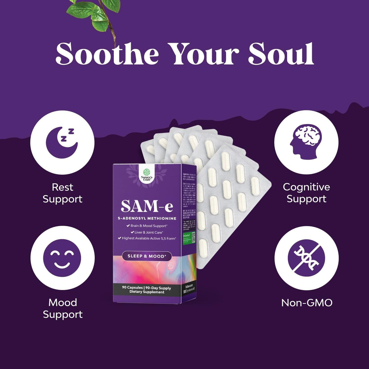 Pure SAM E Supplement 150Mg - Nootropic Same 150Mg per Serving for Memory & Brain Support Joint & Liver Health - Natural S-Adenosylmethionine for Mood Balance - 90 Count