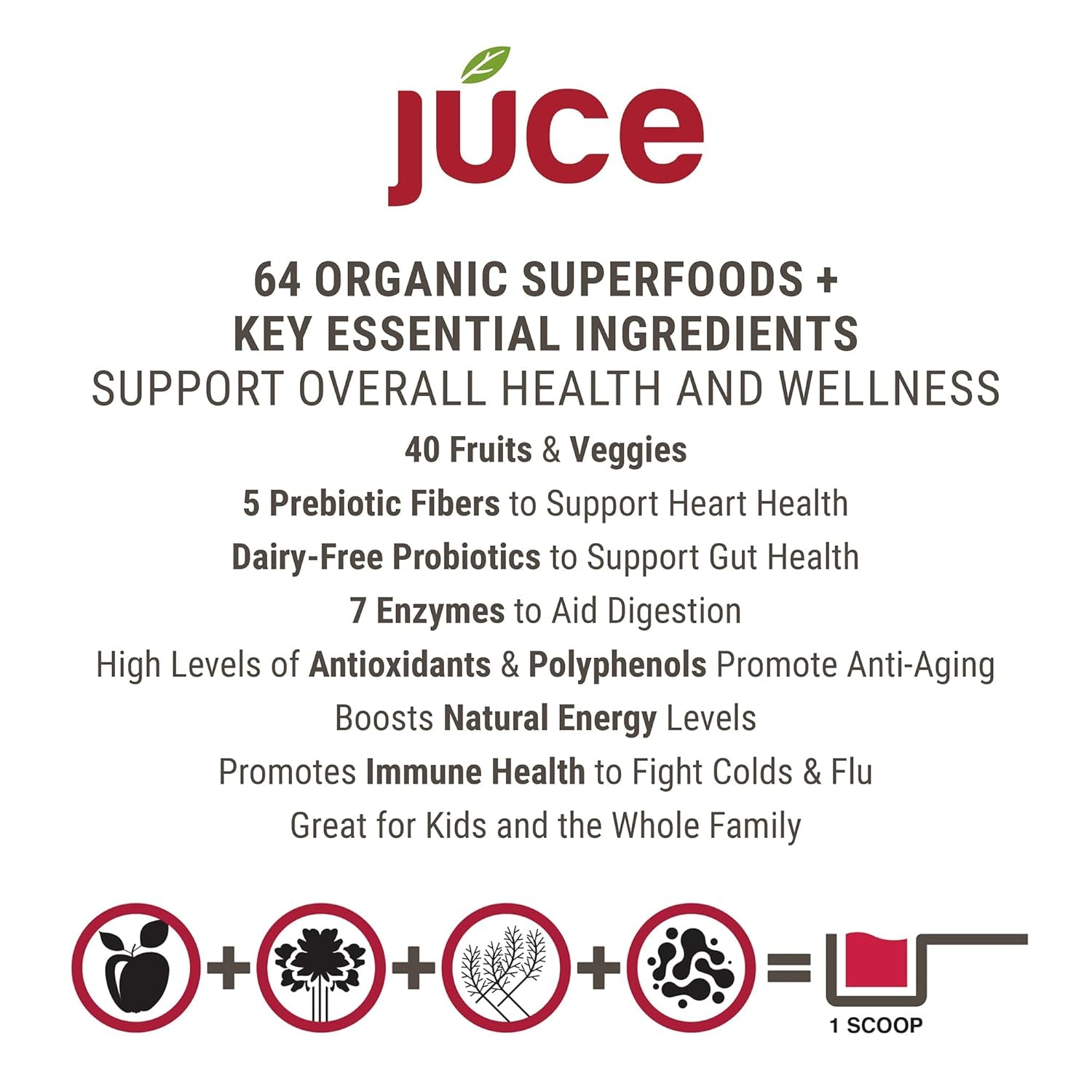 Terra Kai Organics JUCE Reds Organic Superfood Powder - Garden Berry Flavor | Fruit & Veggie Powder for Everyone W/64 Immune Boosting Superfood plus Probiotics for Gut Health | 20 Servings (230G)