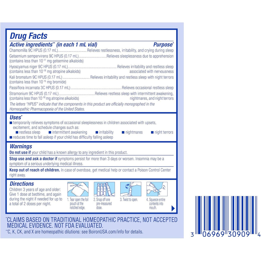 Boiron Sleepcalm Kids Liquid Doses Sleep Aid for Deep, Relaxing, Restful Nighttime Sleep - Melatonin-Free and Non Habit-Forming - 15 Count