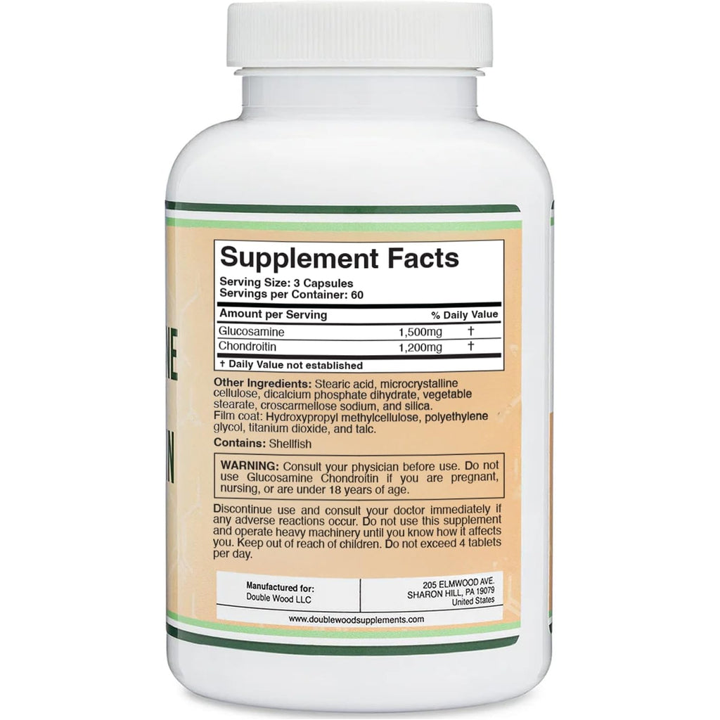 Glucosamine Chondroitin Triple Strength (1,500Mg Glucosamine Sulfate, 1,200Mg Chondroitin) 180 Tablets, Two Month Supply (Joint Support Supplement) Gluten Free, Non-Gmo by Double Wood