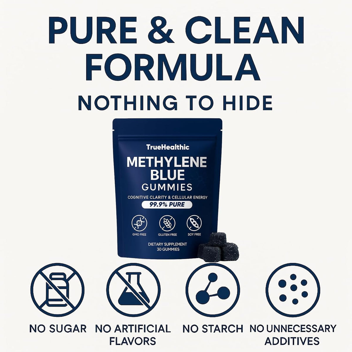 Methylene Blue Gummies - 99.9% Pure, 5Mg per Gummy, Supports Sustained Energy, Mental Clarity, Reduces Brain Fog & Improves Focus, Mood Enhancement - 30 Gummies (2)