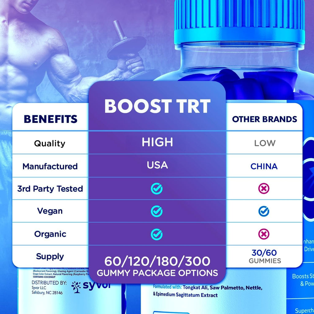 Boost TRT Gummies for Men, Official Boost TRT Male Performance Gummys with Natural Ingredients, Advanced Boosttrt Men'S Gummy Supplement with Maximum Strength Premium Vitamins (60 Gummies)