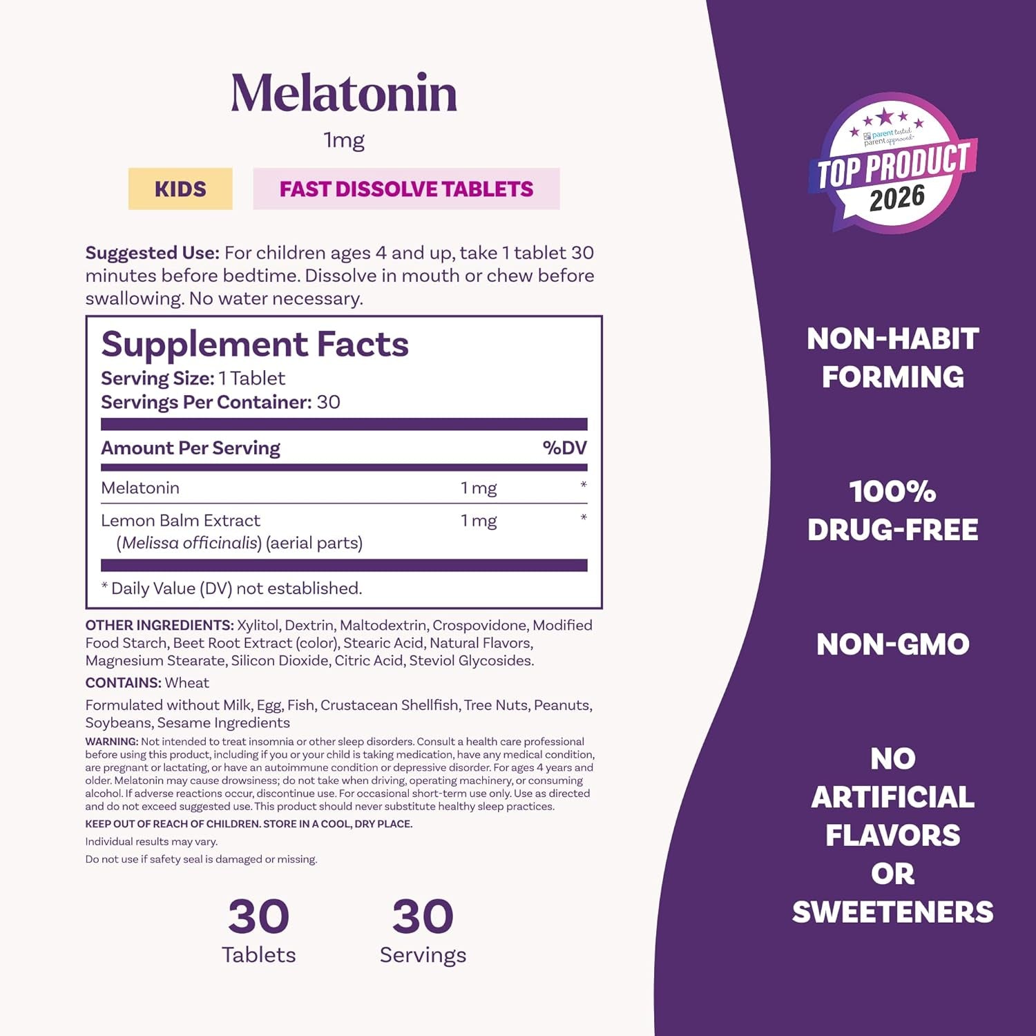 Natrol Kids Fast Dissolve Melatonin 1 Mg, Dietary Supplement for Restful Sleep, Sleep Tablets for Kids, 30 Strawberry-Flavored Melatonin Tablets, 30 Day Supply